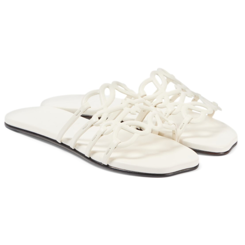 LOEWE Petal Anagram slide in soft calfskin white