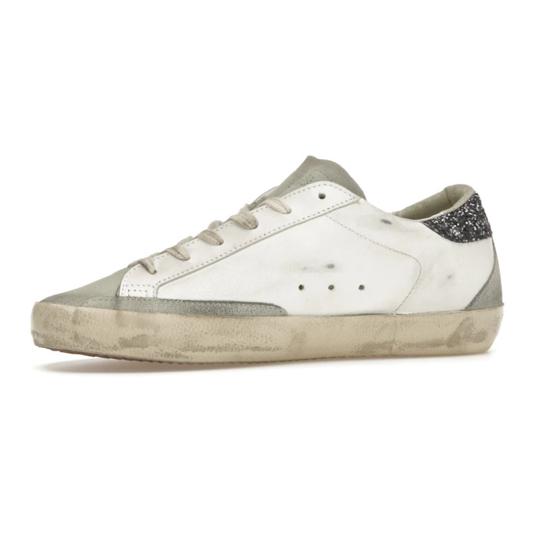 Golden Goose Super-Star – White Dark Grey Glitter